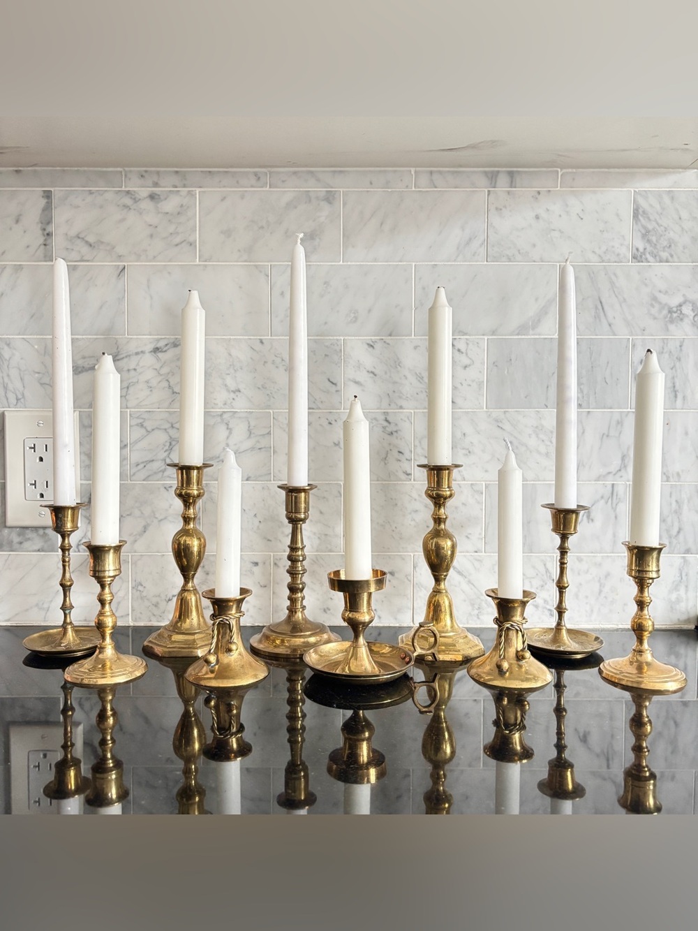 Assorted Lot of 10 Vintage Brass Candlestick Holders